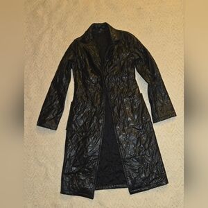Women's Black Quilted Faux Leather Coat